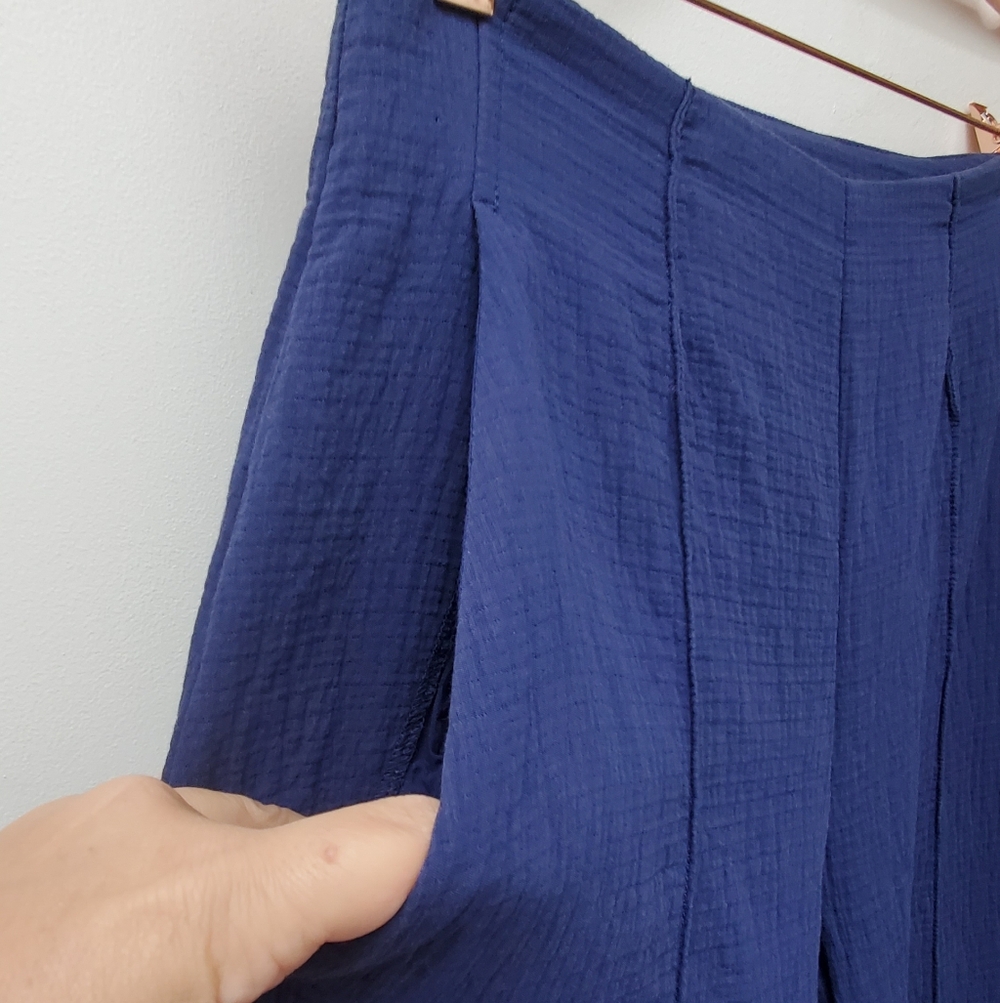 Anthropologie Maeve Preppy Blue Cotton Blend Wide Leg Ankle Pants Size 6 - Picture 3 of 11